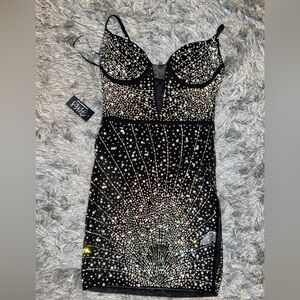 Hot Miami styles Black  and Silver Embellished Dress
